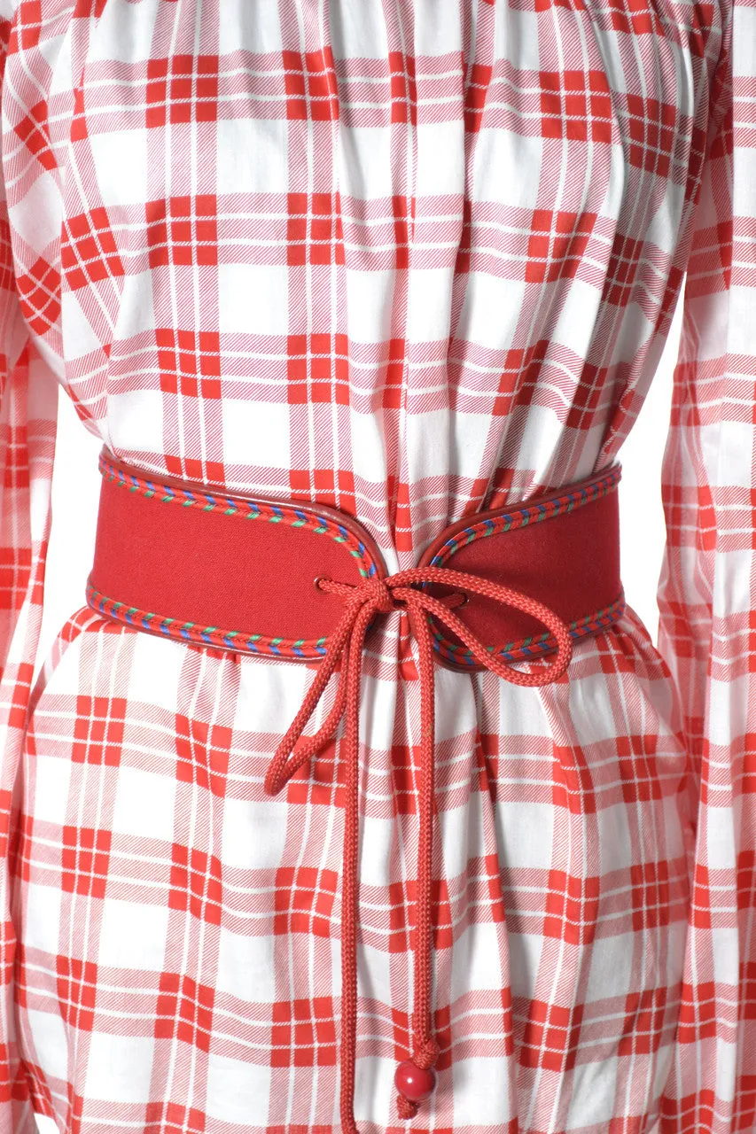 1970's Yves Saint Laurent Red Plaid Vintage Peasant Blouse