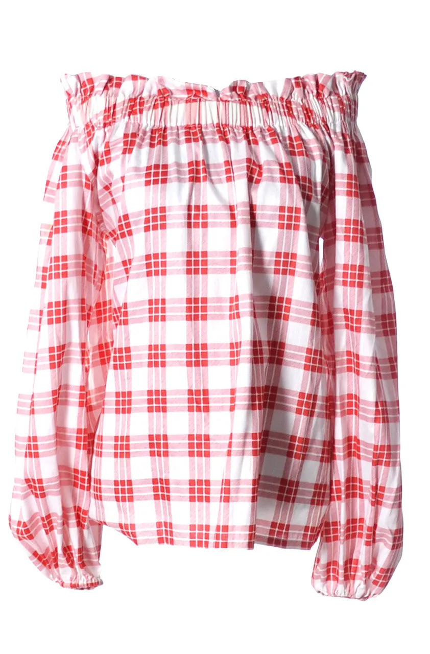 1970's Yves Saint Laurent Red Plaid Vintage Peasant Blouse