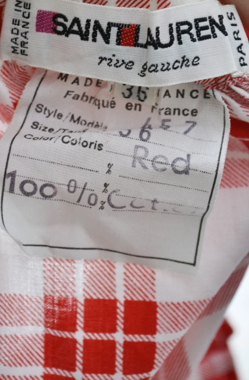 1970's Yves Saint Laurent Red Plaid Vintage Peasant Blouse