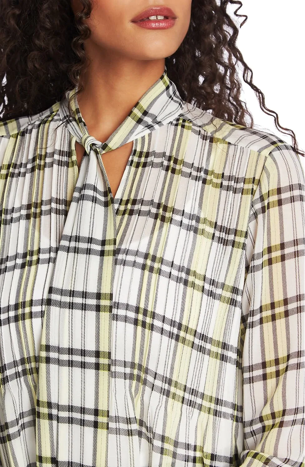 1.State Plaid Georgette Button Front Blouse