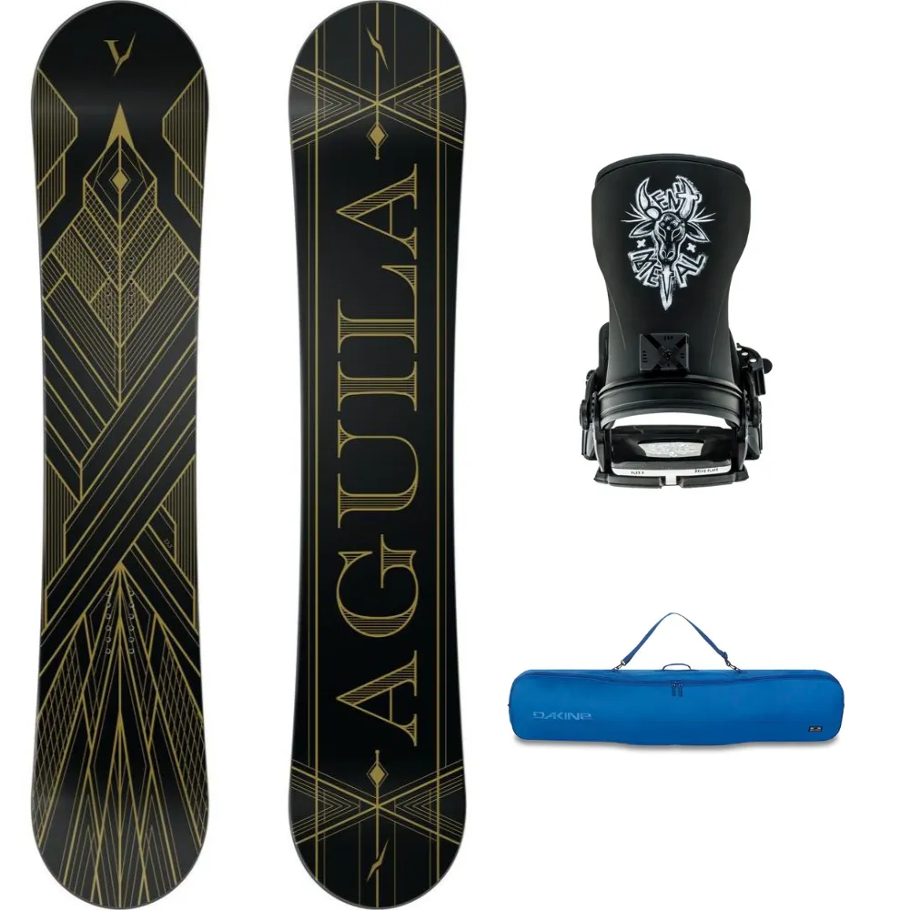 Aguila Black 159 Snowboard   Transfer Black Snowboardbindingen   Pipe Snowboardbag Deep Blue 165
