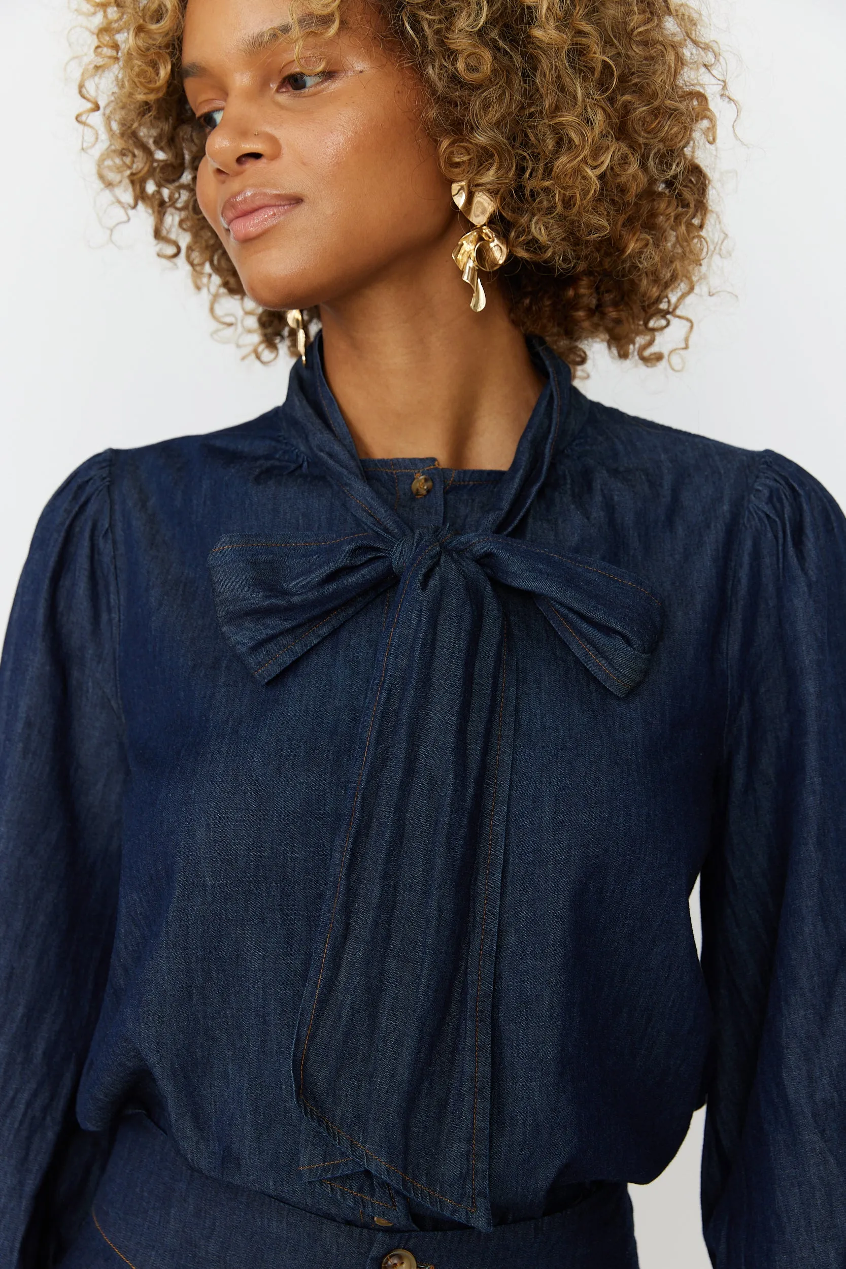 Altha Tie Detail Denim Top