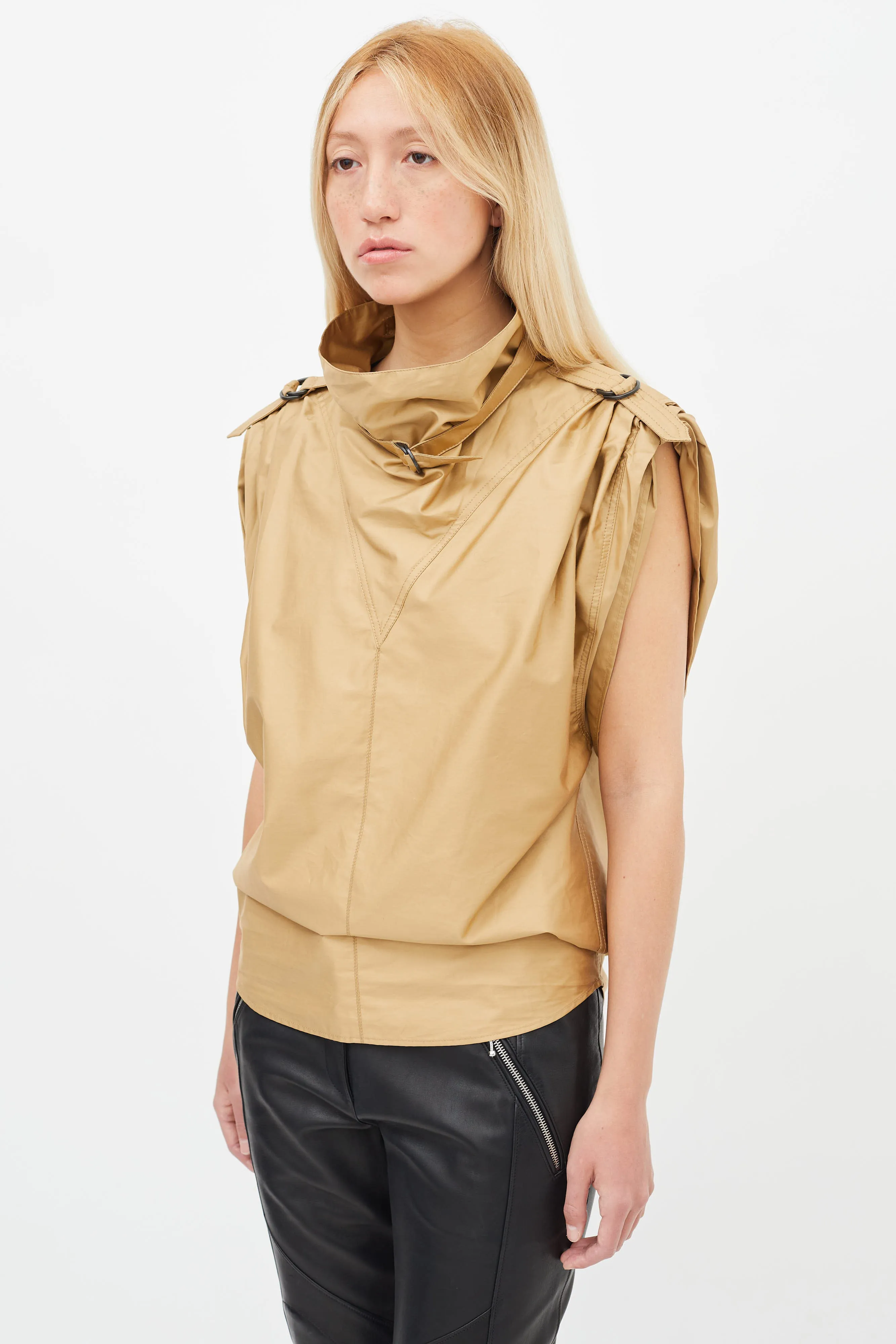 Beige Sleeveless Tarlame Top