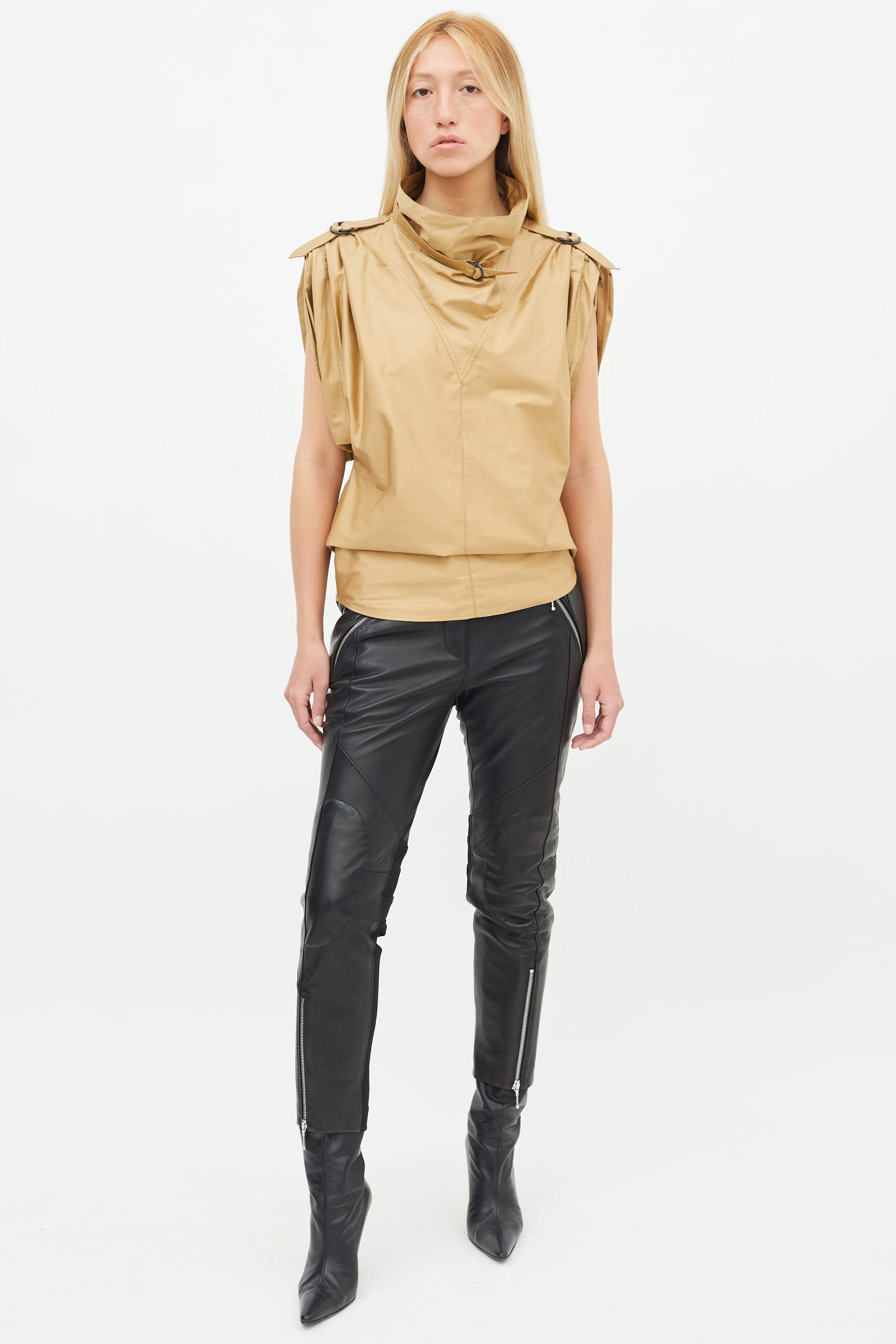 Beige Sleeveless Tarlame Top