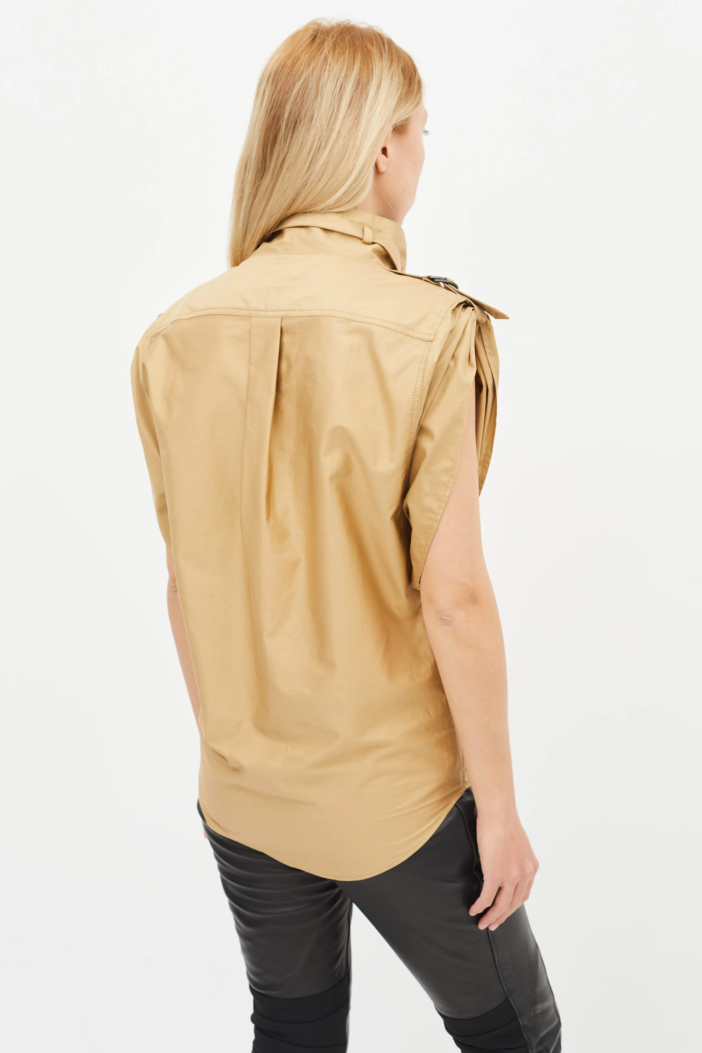 Beige Sleeveless Tarlame Top
