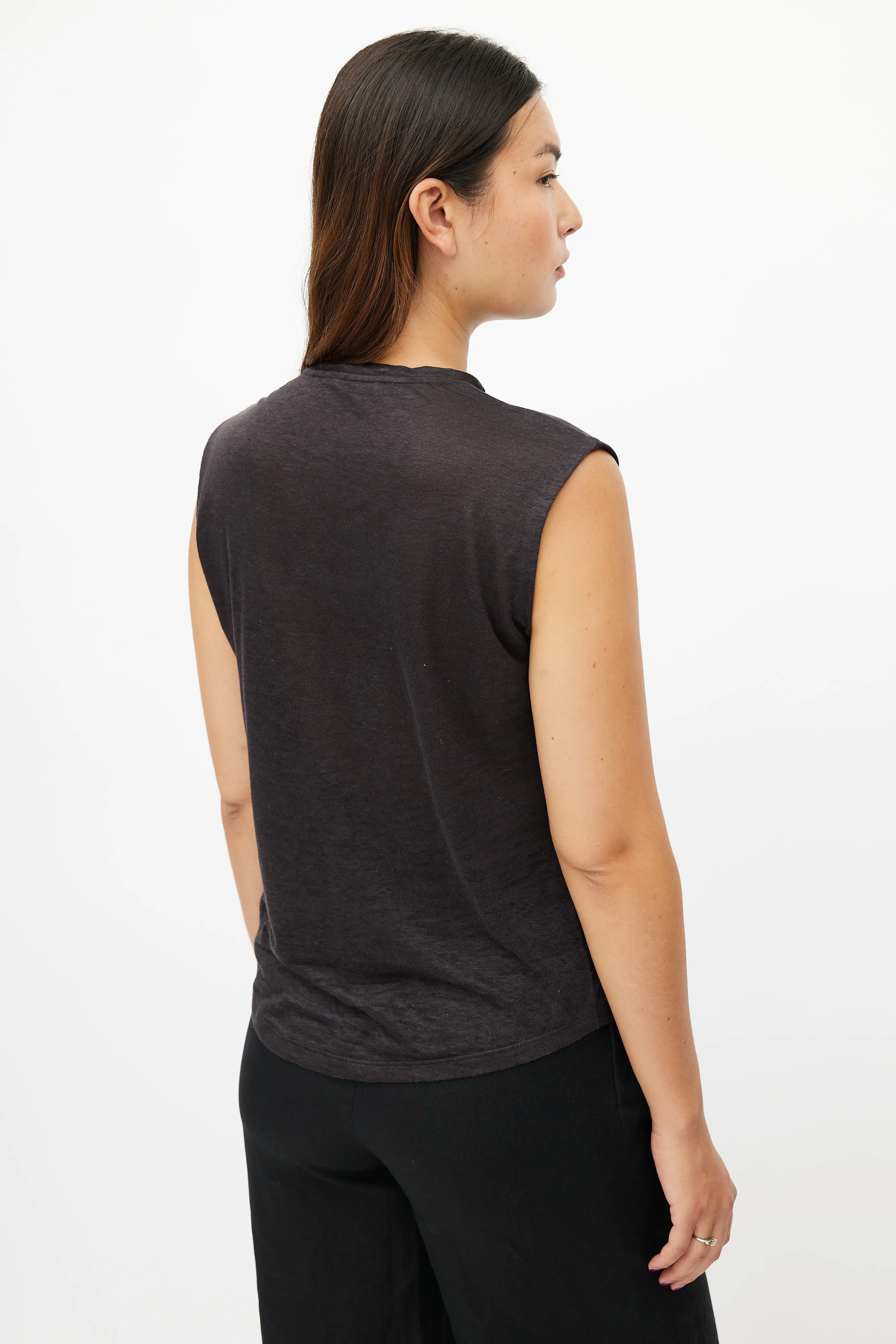 Black & Multi Linen Graphic Tank