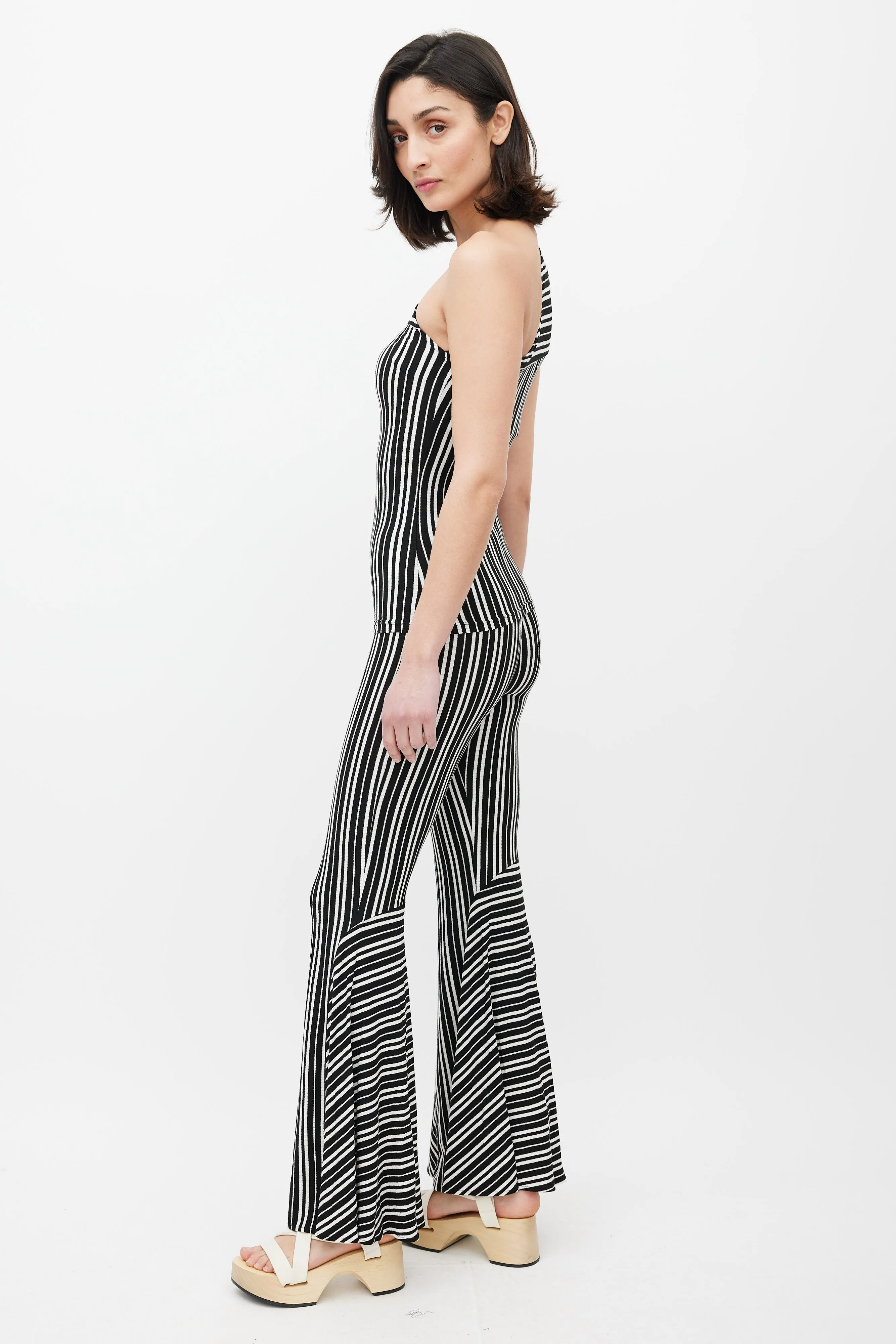 Black & White Mensa Stripe One Shoulder Top