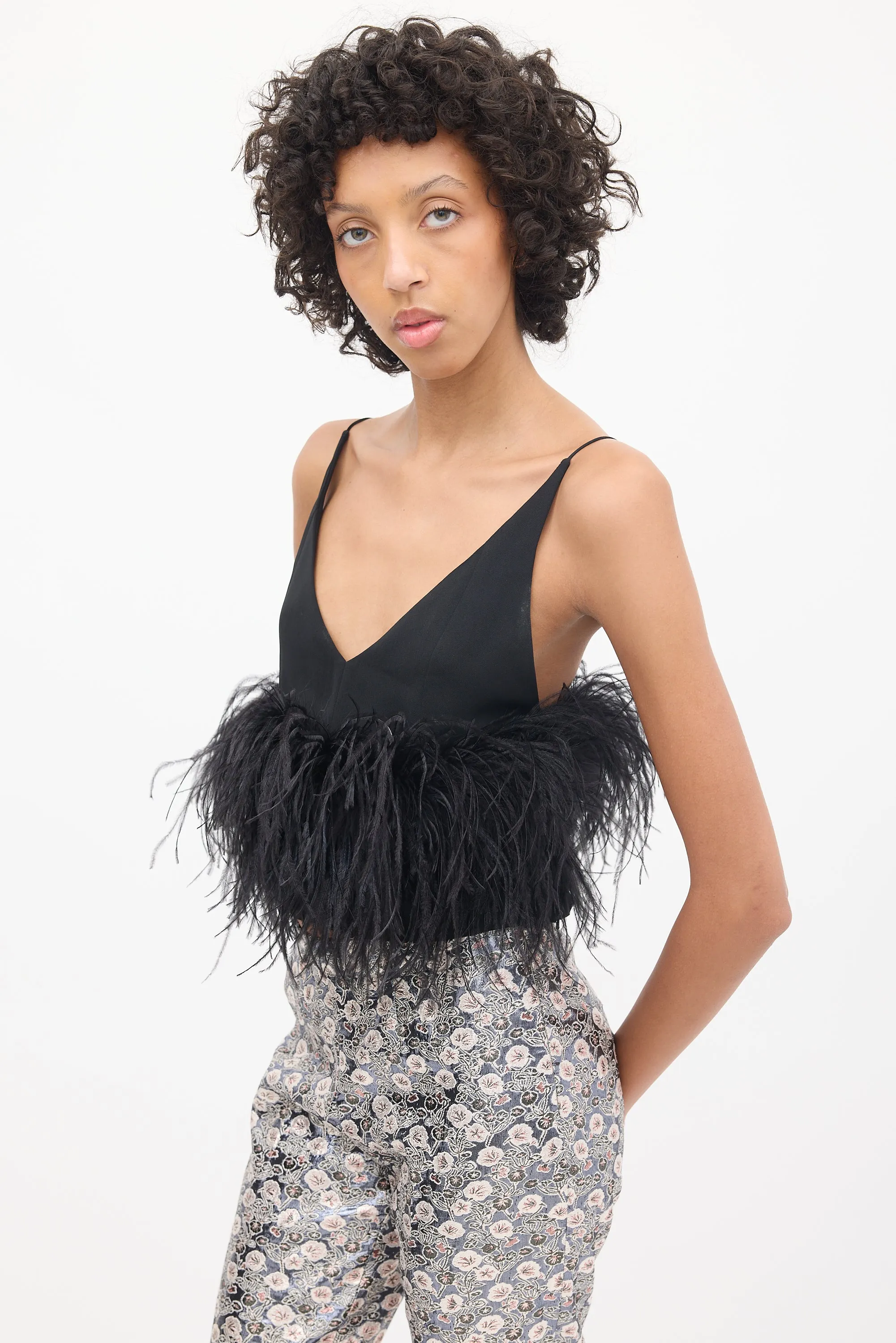 Black Feather Trimmed Poppy Camisole