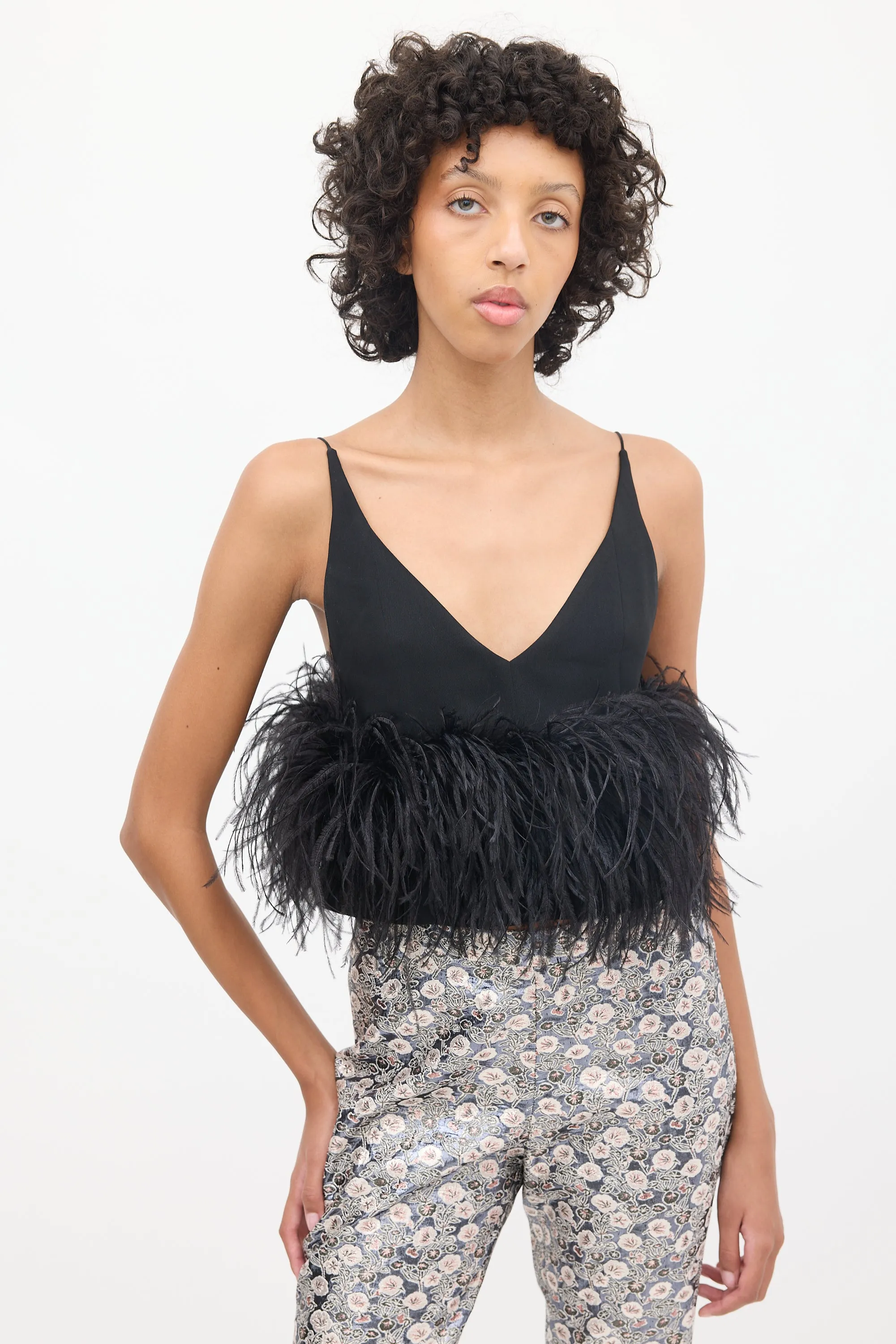 Black Feather Trimmed Poppy Camisole
