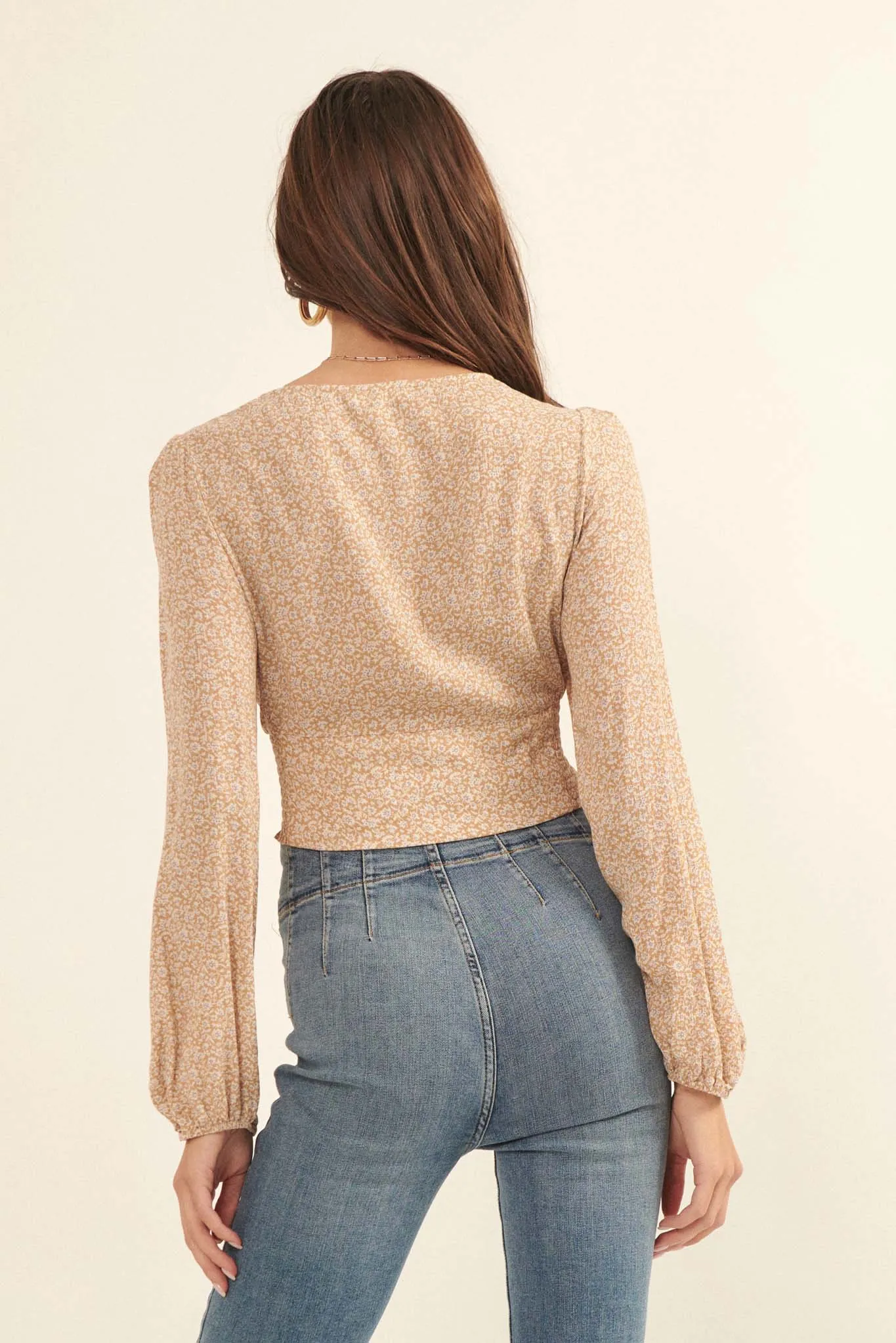 Bloom Me Away Cropped Floral Surplice Wrap Top