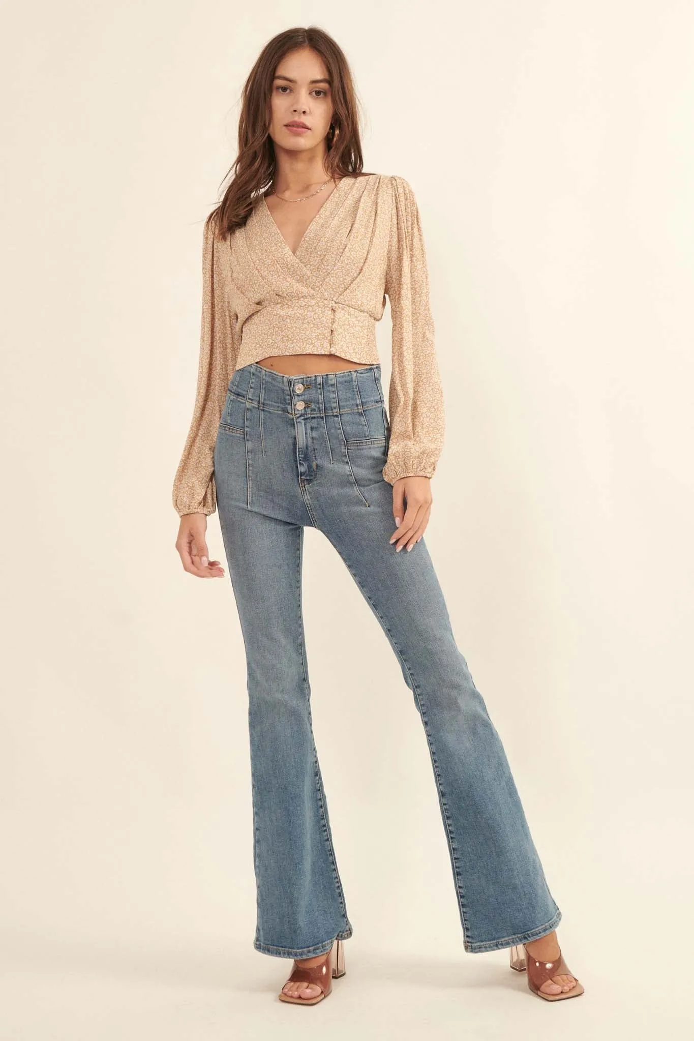 Bloom Me Away Cropped Floral Surplice Wrap Top