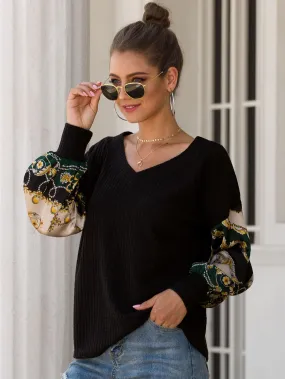 Chain Print Puff Sleeve Waffle Knit Jumper