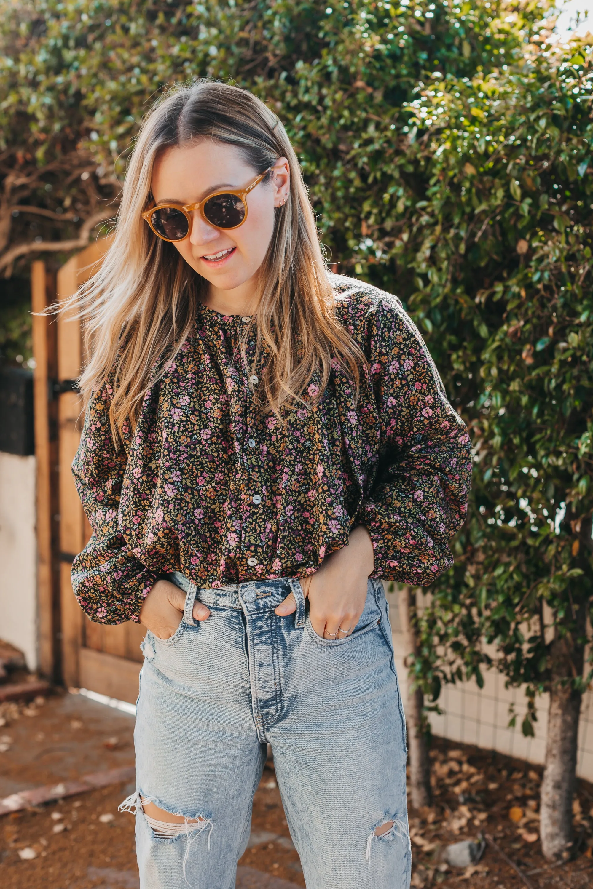 Clive Button Down Blouse - Dark Floral