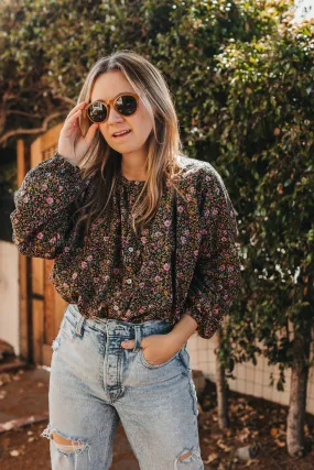 Clive Button Down Blouse - Dark Floral
