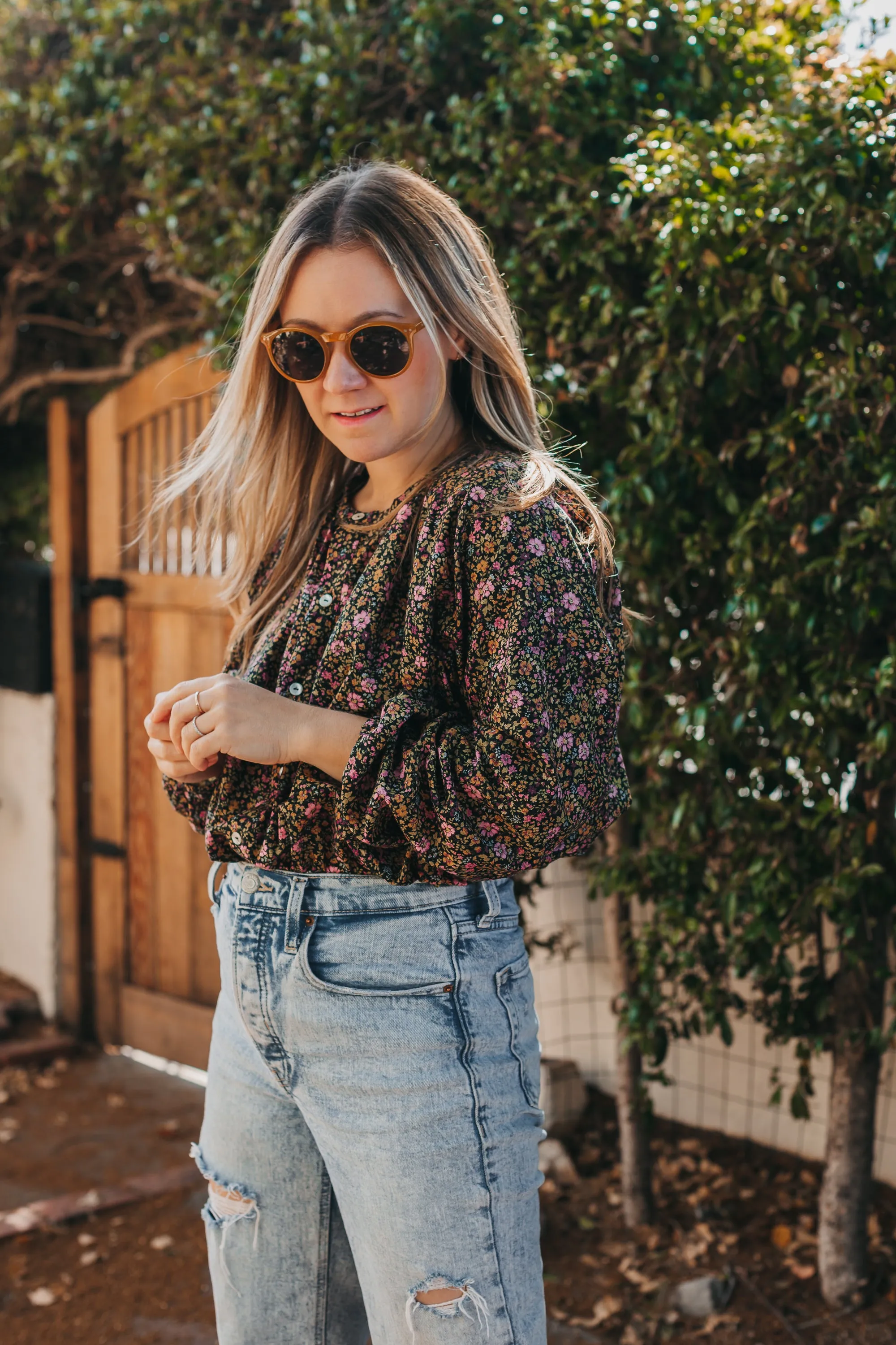 Clive Button Down Blouse - Dark Floral