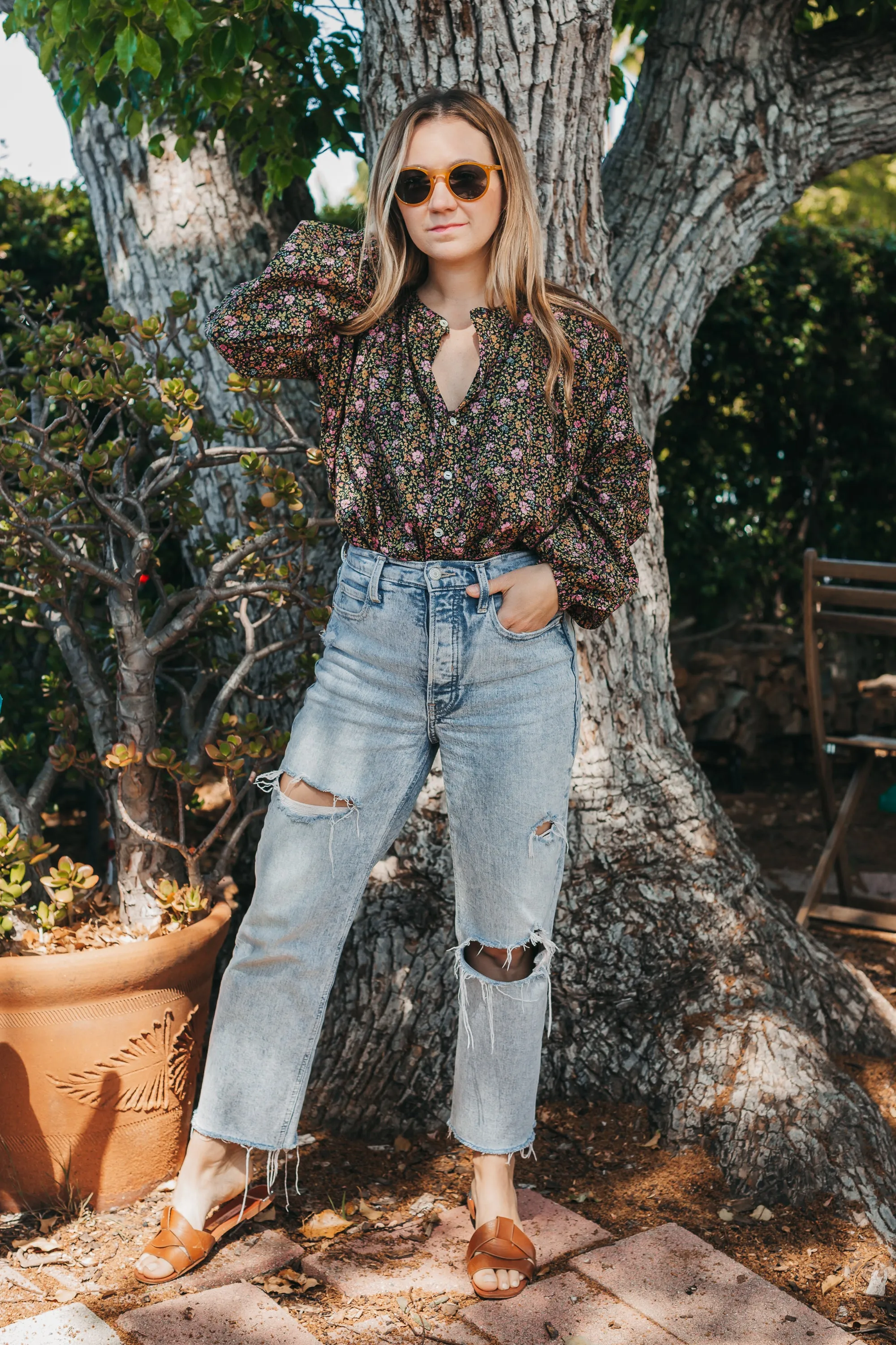 Clive Button Down Blouse - Dark Floral