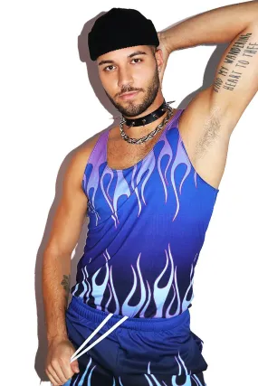 Cool Flames All Over Racerback Tank- Blue