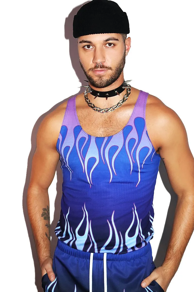 Cool Flames All Over Racerback Tank- Blue