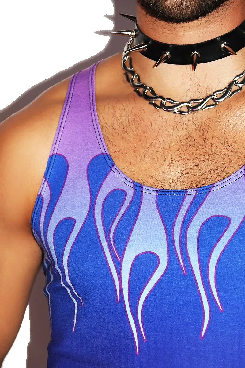 Cool Flames All Over Racerback Tank- Blue