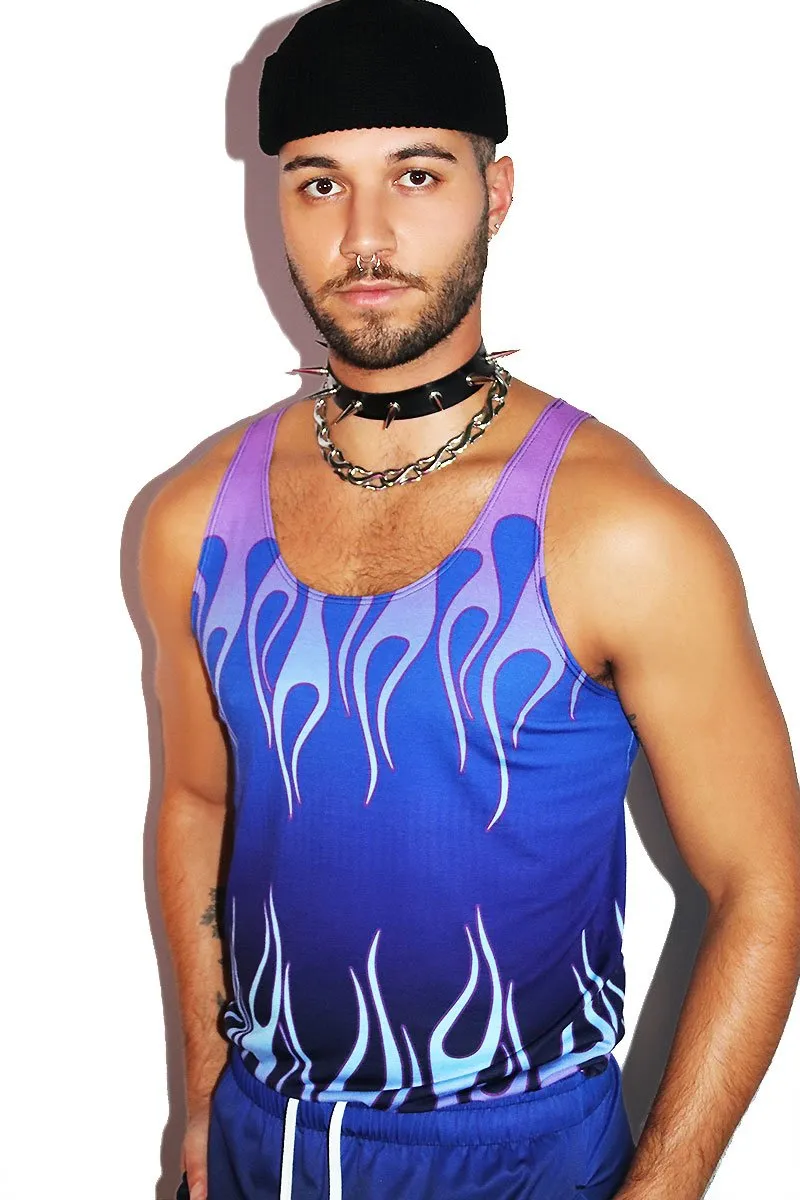 Cool Flames All Over Racerback Tank- Blue