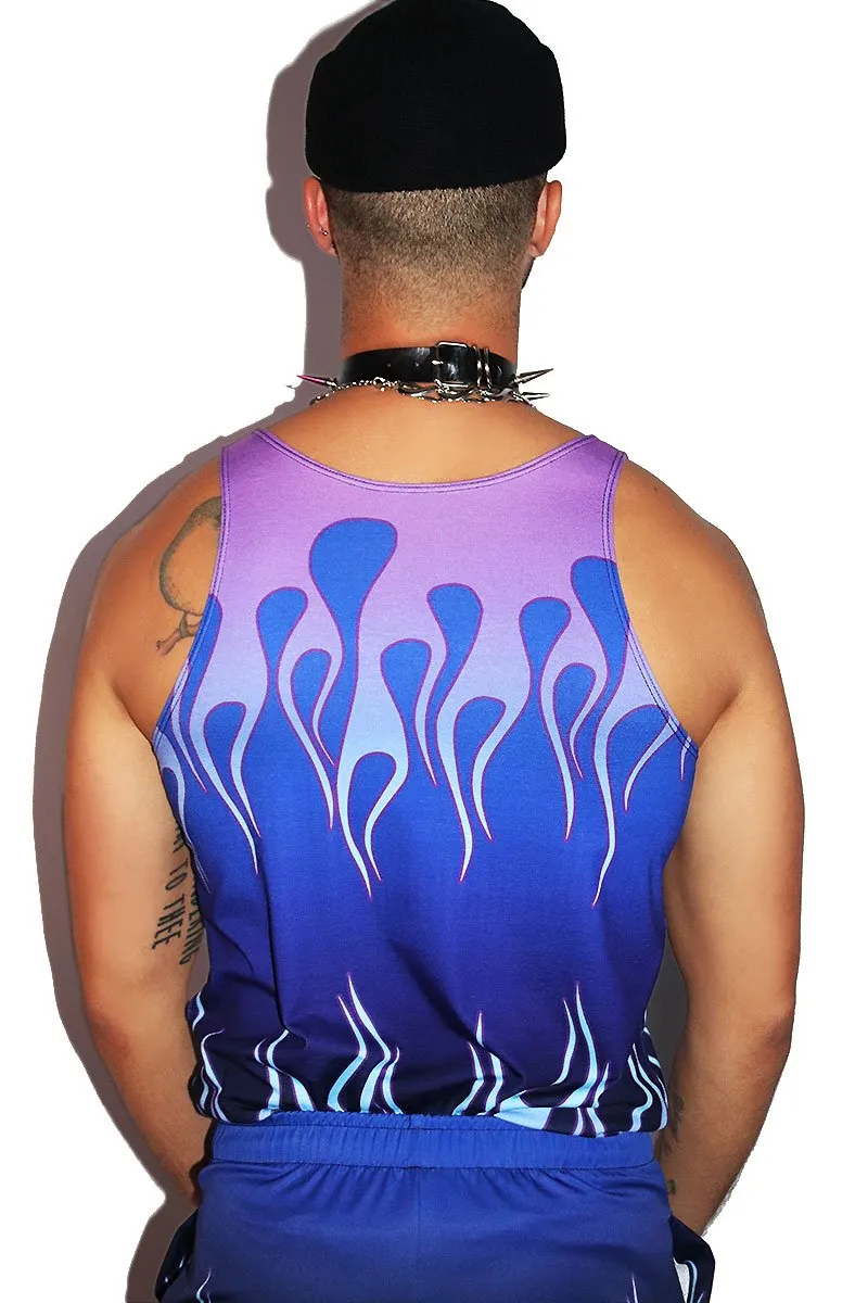 Cool Flames All Over Racerback Tank- Blue