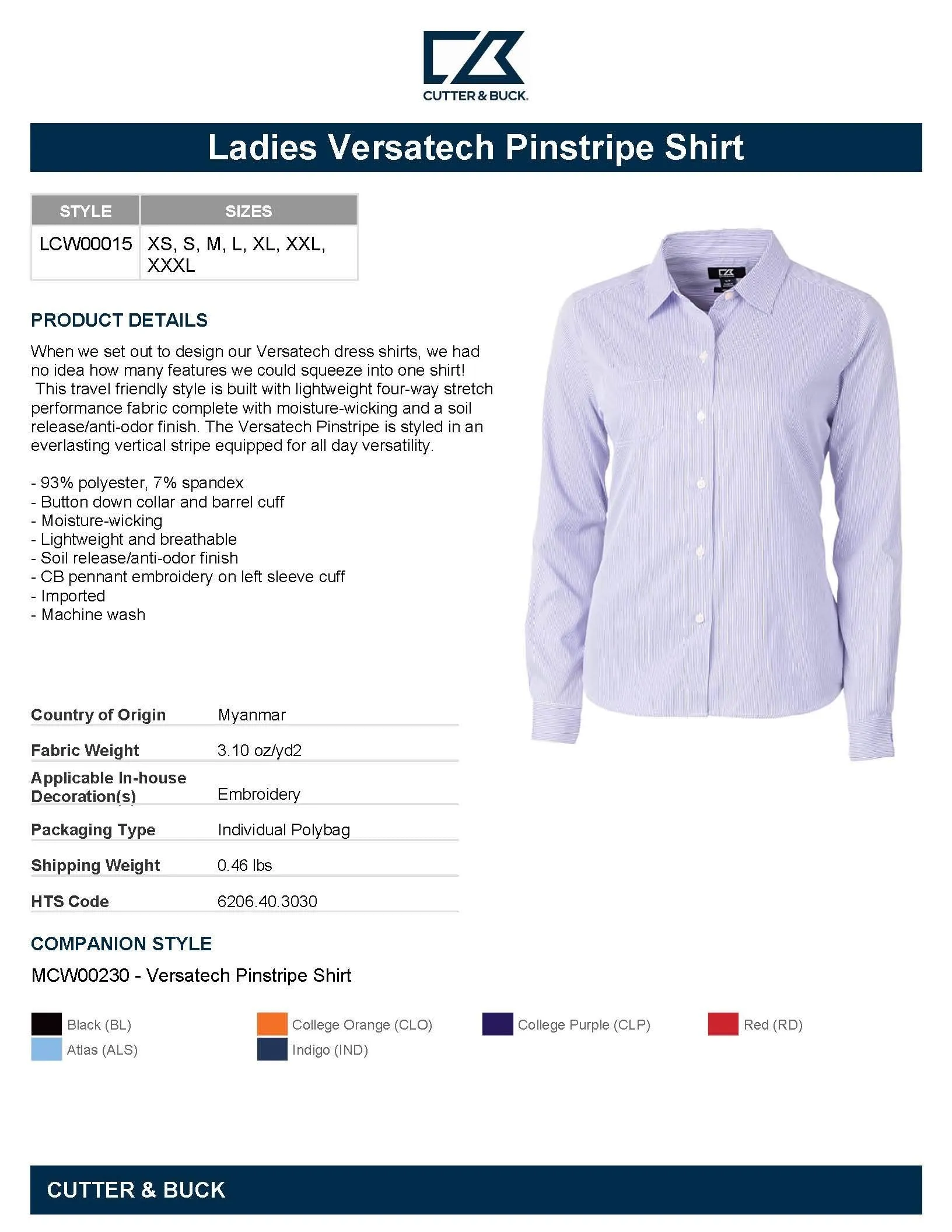 Cutter & Buck womens Long Sleeve Button Down Shirt, College Purple Large US