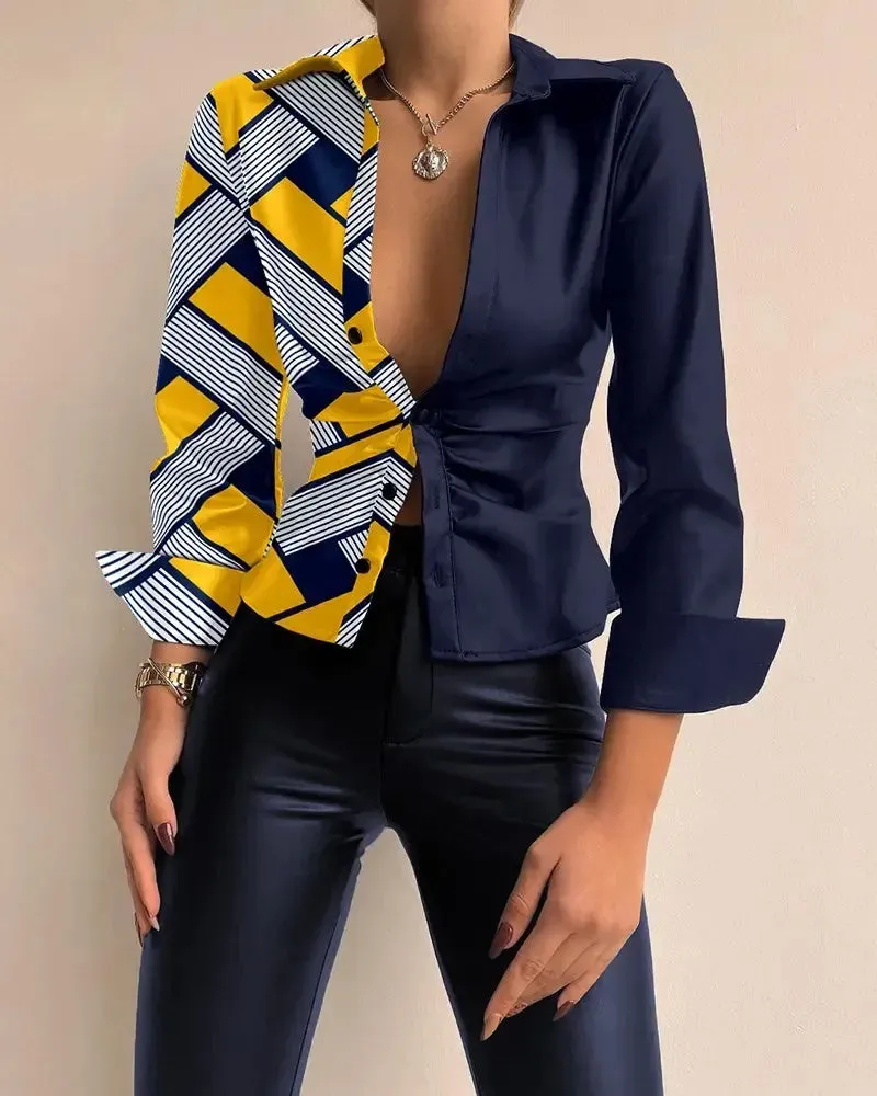 Deanwangkt - Geometric Print Long Sleeve Button Down Shirt