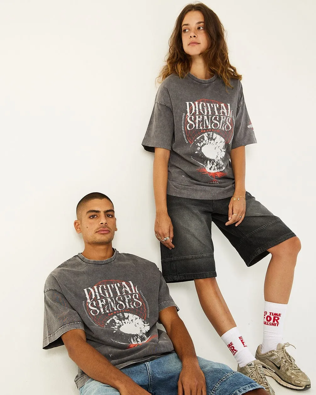 Digital Senses Acid Washed Oversized Tee