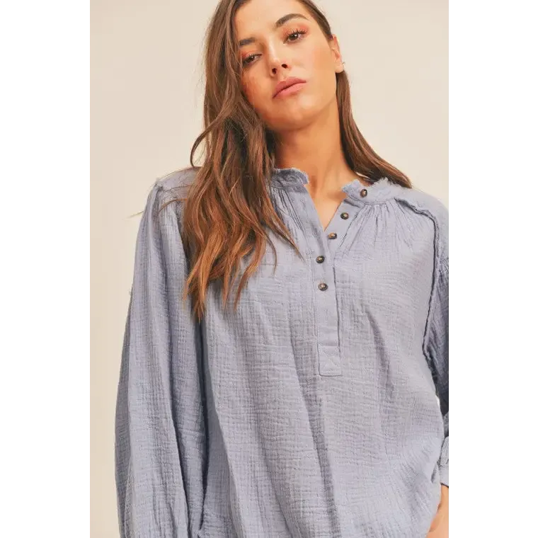Distressed Button Down Top