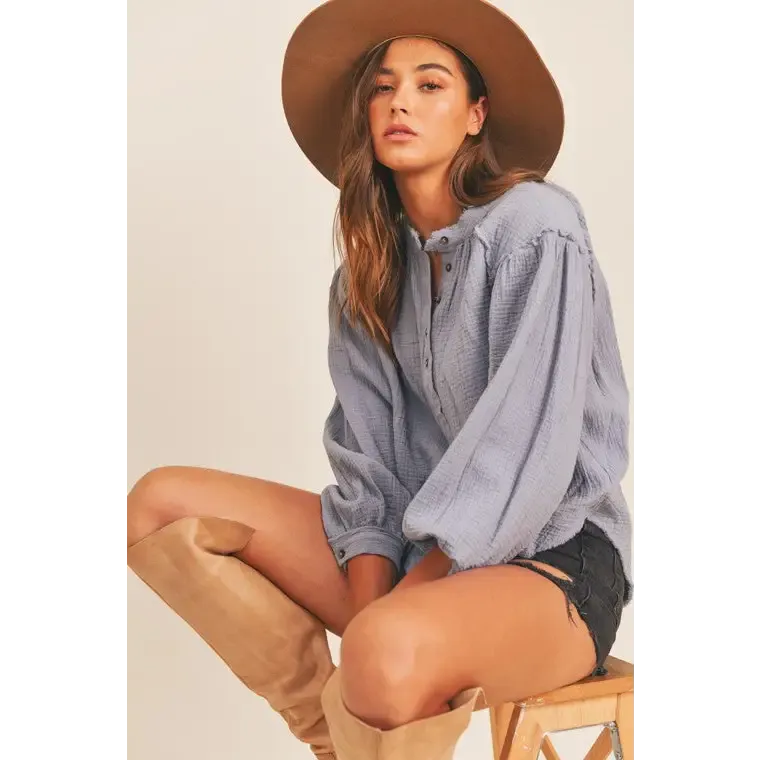 Distressed Button Down Top