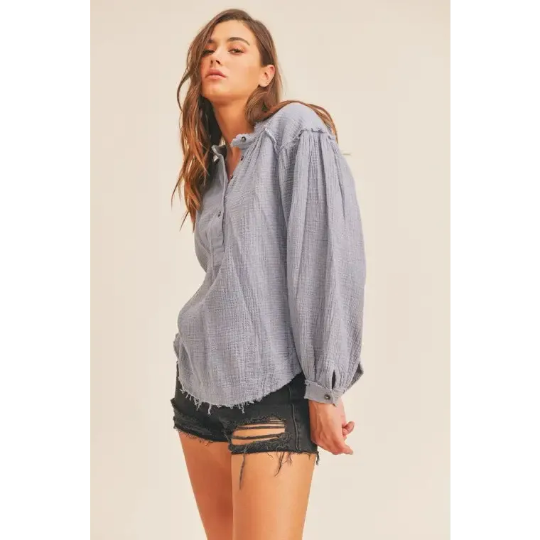 Distressed Button Down Top