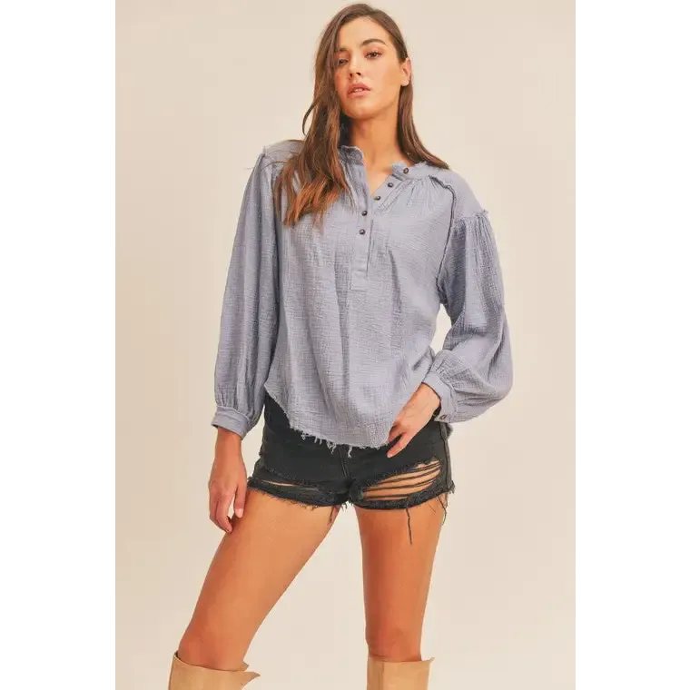 Distressed Button Down Top