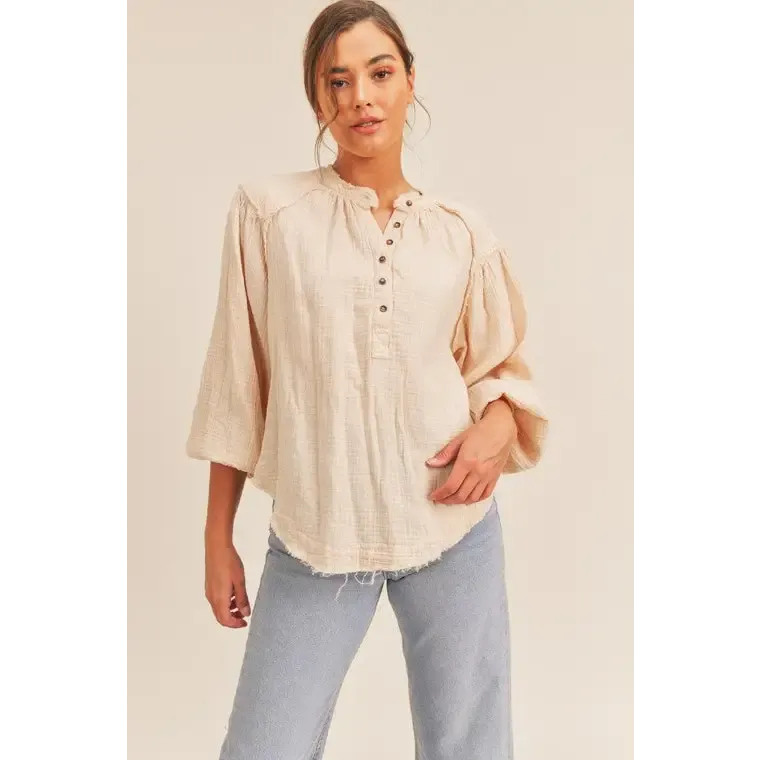 Distressed Button Down Top