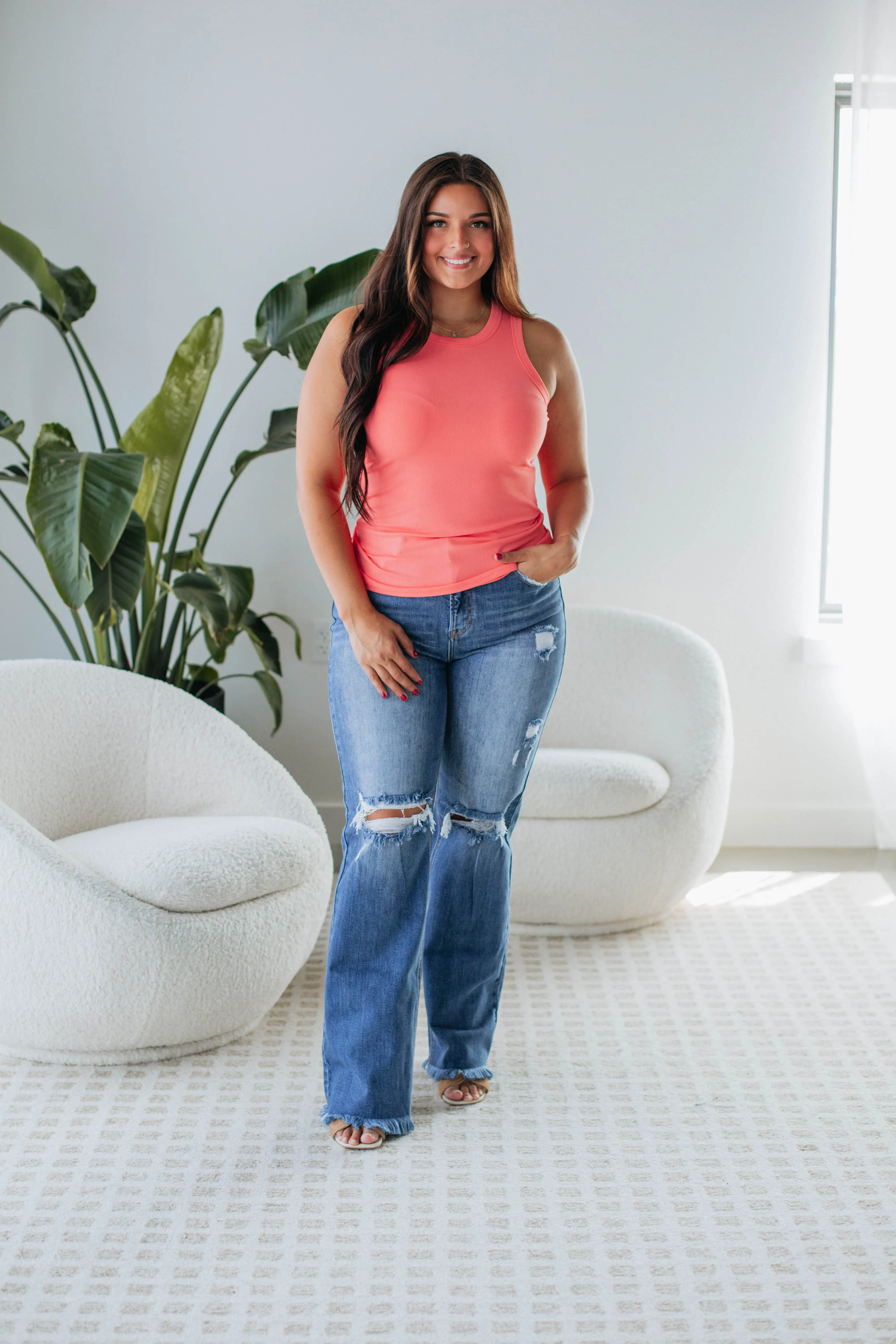 Ferna Ribbed Tank - Watermelon
