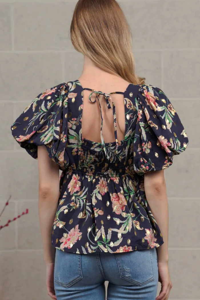 Floral puffed button-down
