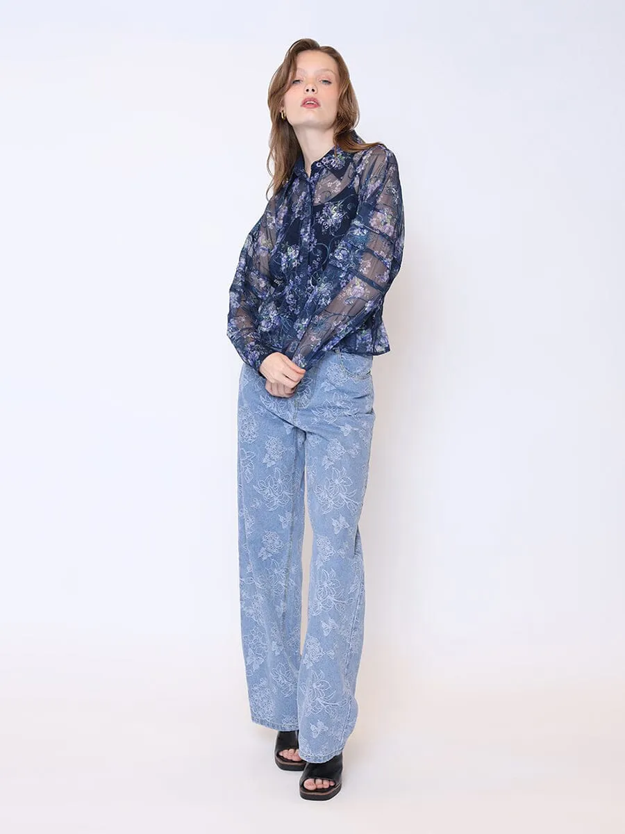 FLORAL SHEER BUTTON DOWN