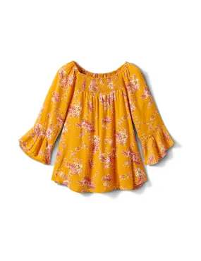 Floral Smock Neck Peasant Top