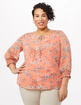 Floral Smock Shoulder Peasant Top