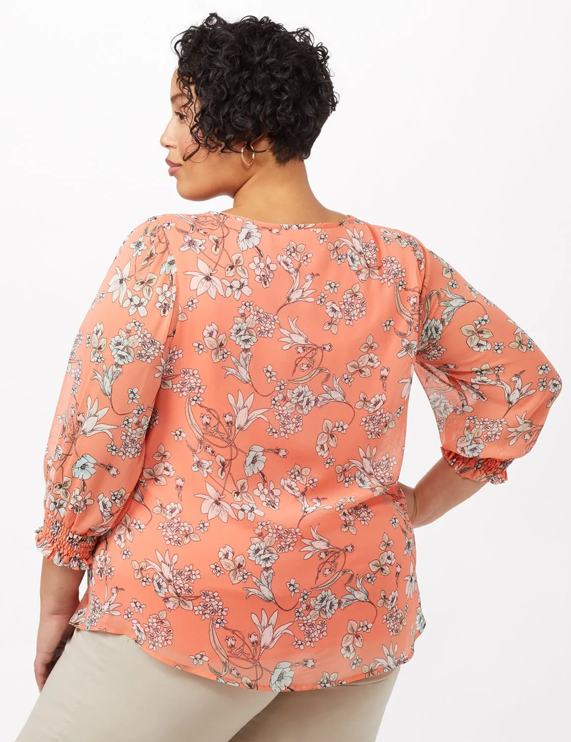 Floral Smock Shoulder Peasant Top