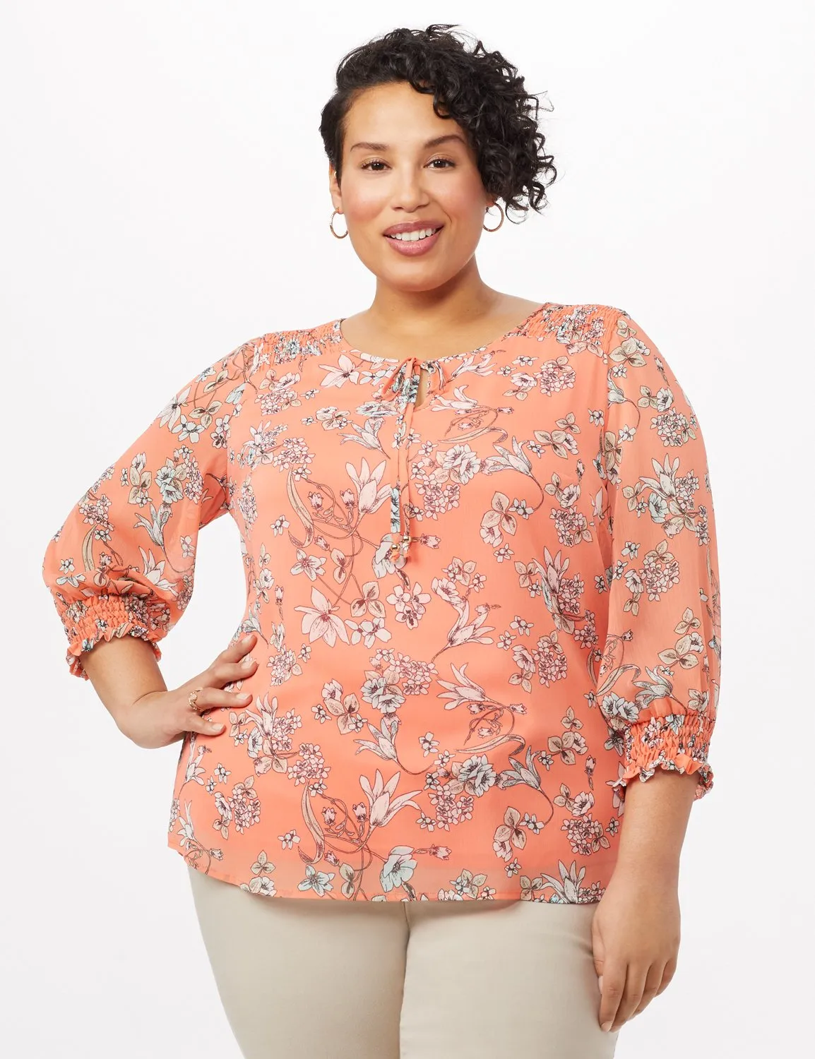 Floral Smock Shoulder Peasant Top