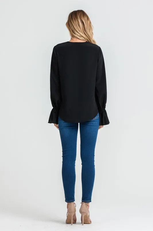 FRILL SLEEVE WRAP BLOUSE