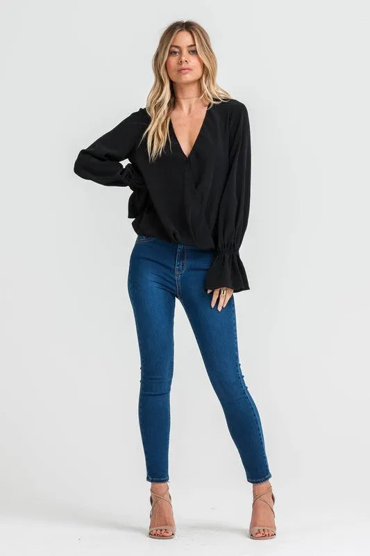 FRILL SLEEVE WRAP BLOUSE