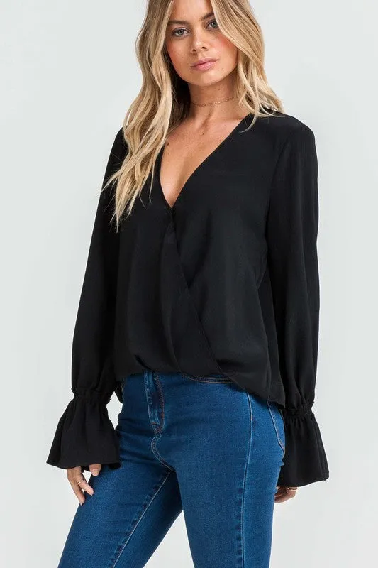 FRILL SLEEVE WRAP BLOUSE