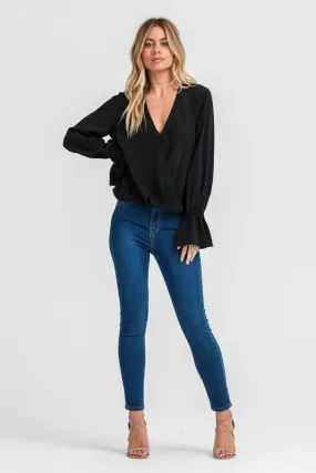 FRILL SLEEVE WRAP BLOUSE