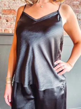 Glam It Up Satin Camisole-- Black