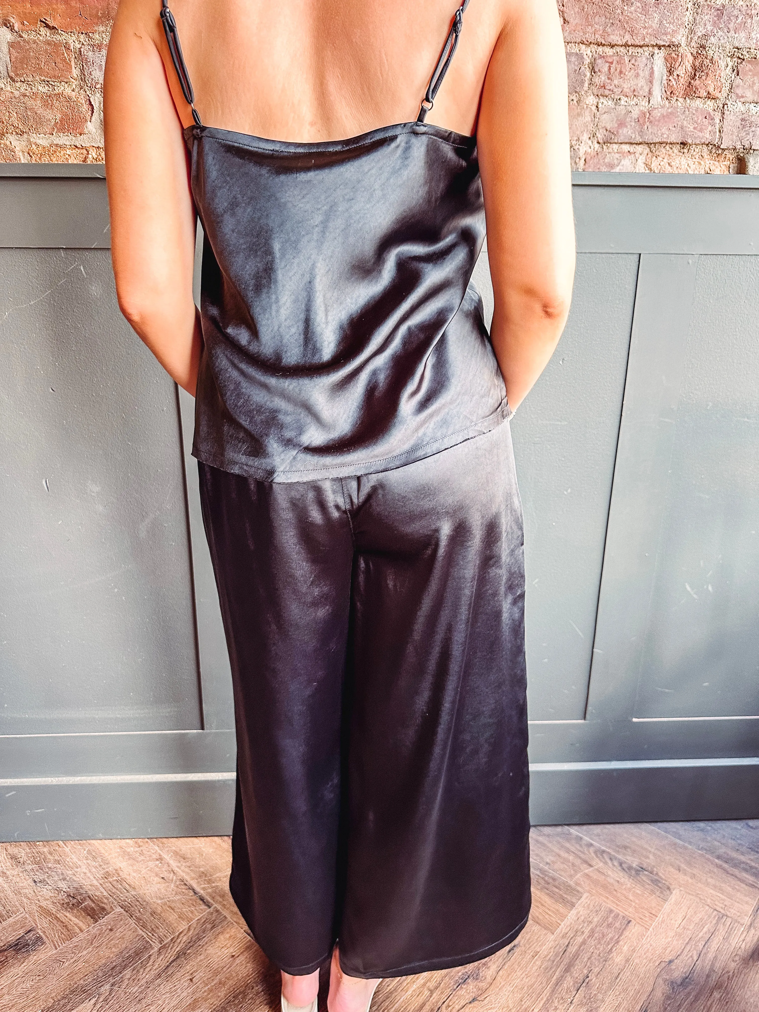 Glam It Up Satin Camisole-- Black