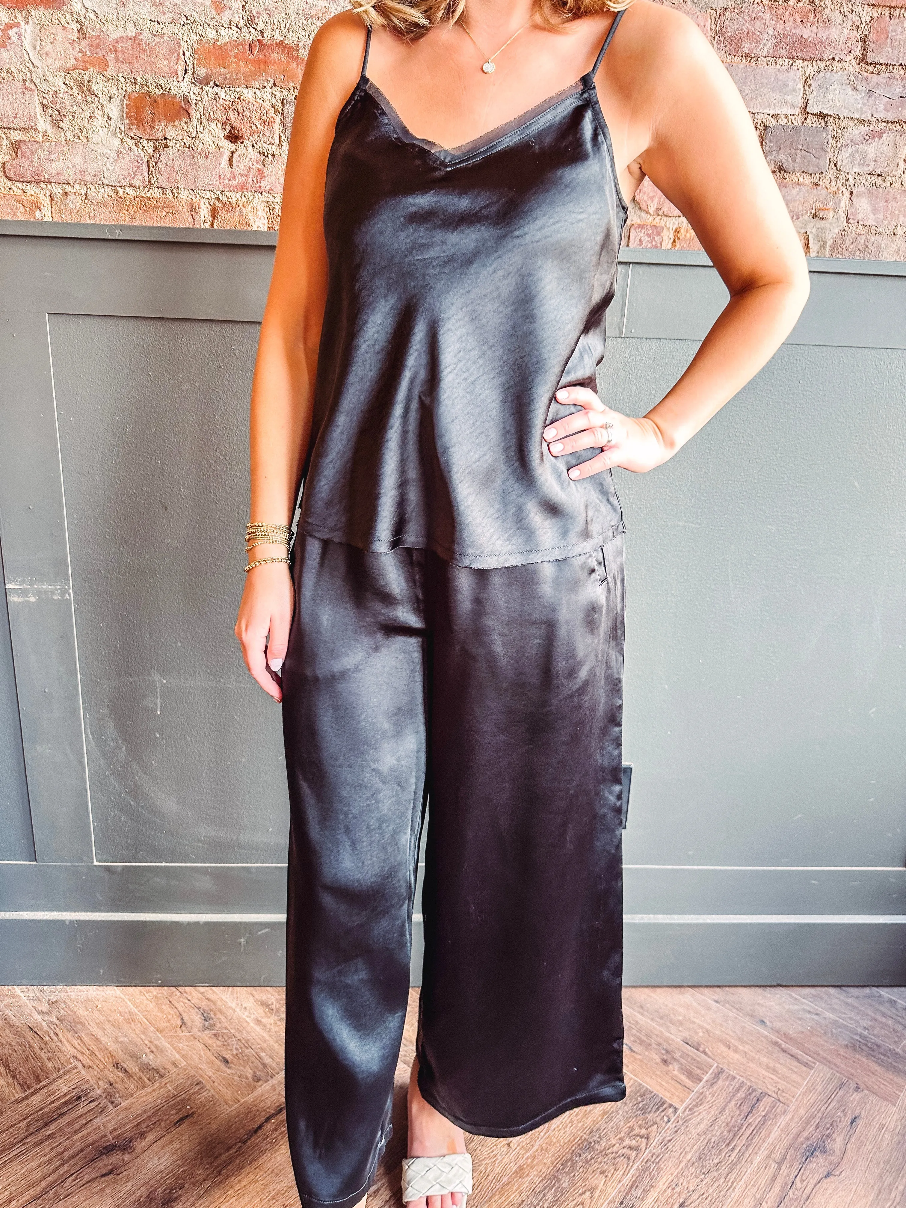 Glam It Up Satin Camisole-- Black