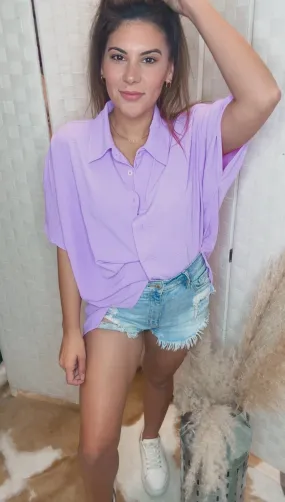 Hear Me Out Texture Button Up Short Sleeve High-Low Shirt