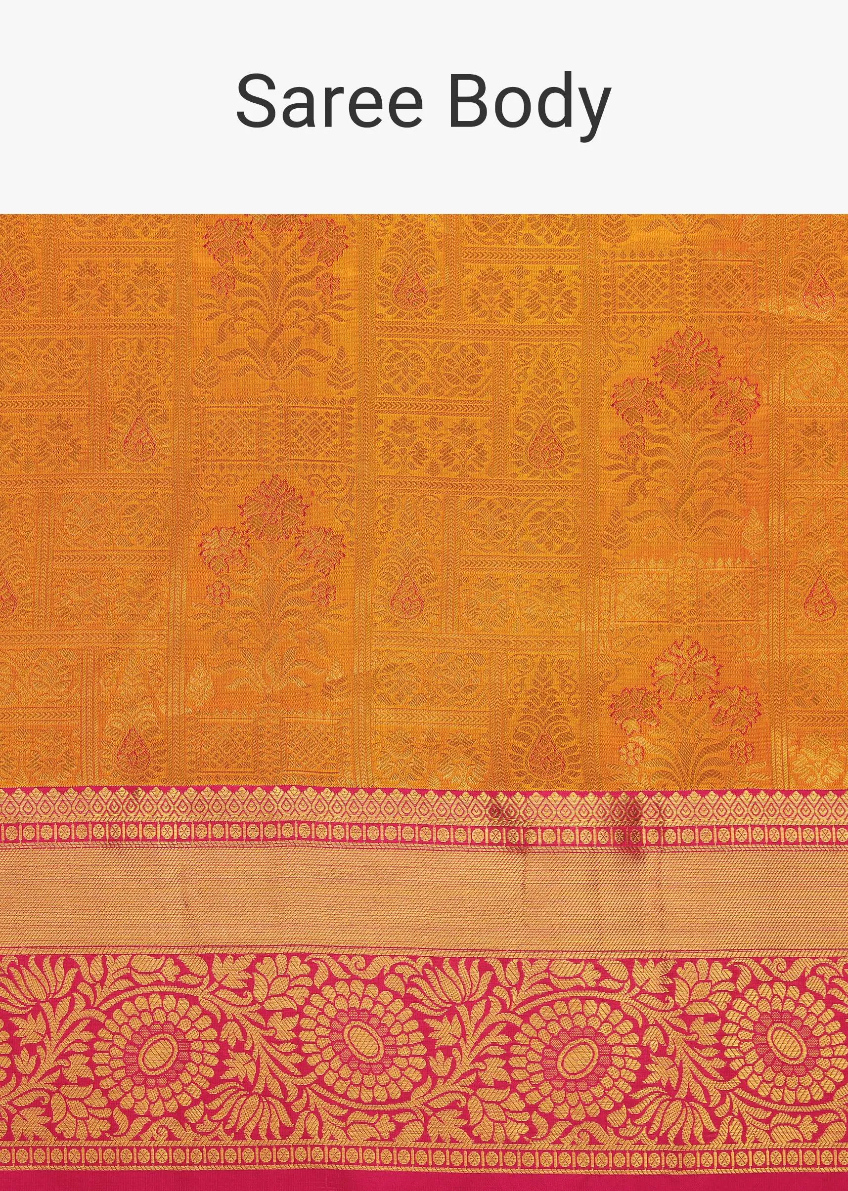 Honey Yellow Woven Silk Kanjivaram Saree With Hot Pink Border And Unstitched Blouse
