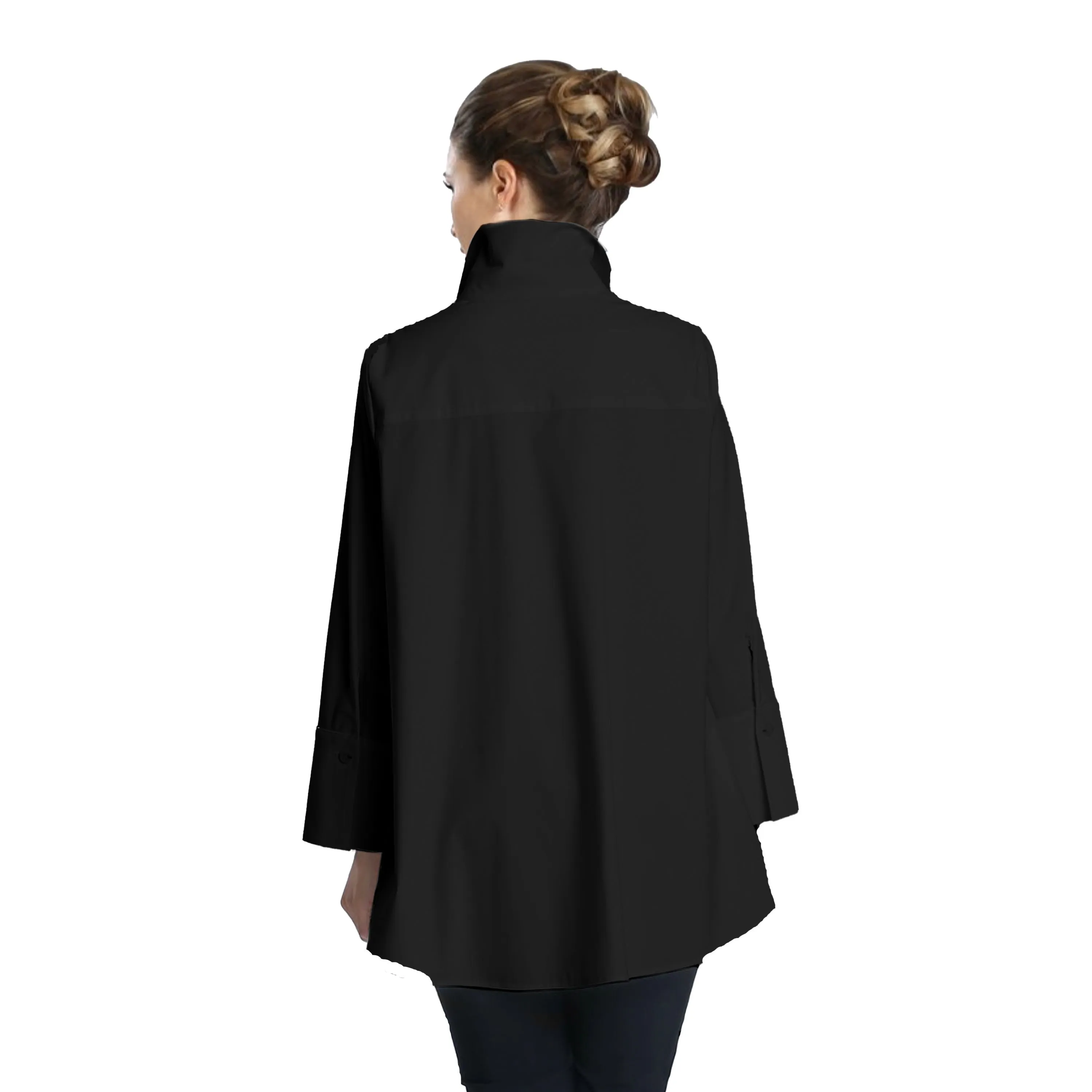 IC Collection High-Low Button-Front Blouse in Black - 3778B-BK